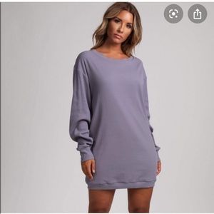 MESHKI Grey Long Sleeve Mini Sweater Dress